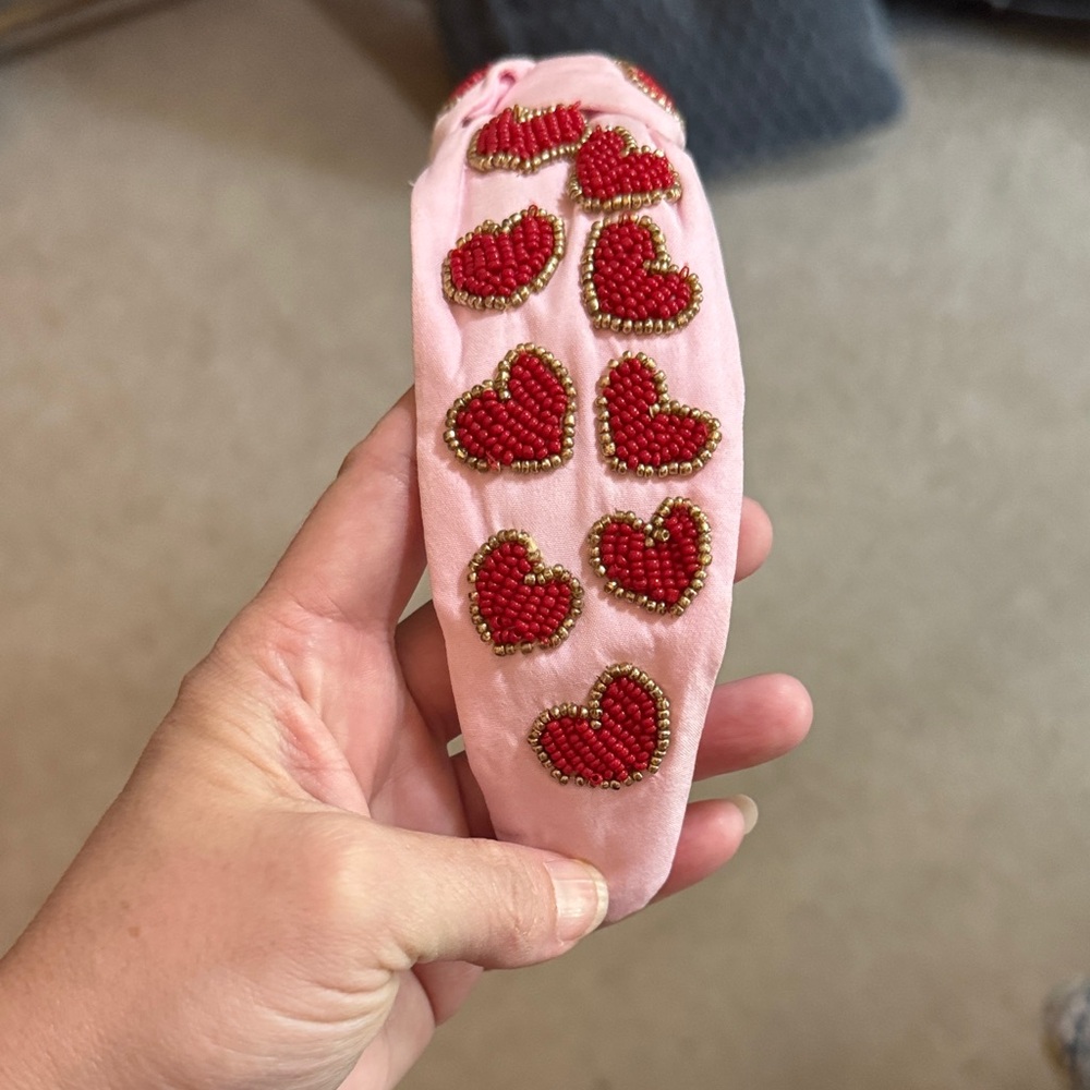 Pink Beaded Heart Headband